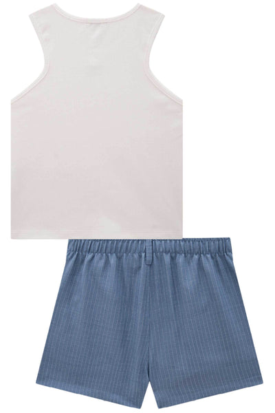 Conjunto de Blusa Boxy em Canelado Liz e Shorts em Alfaiataria Risca de Giz 83908 Vic&Vicky Teen Menina