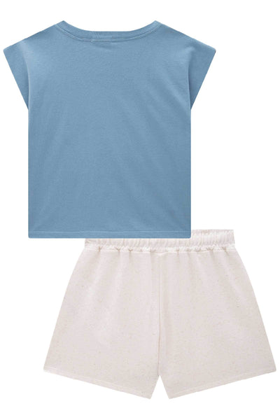 Conjunto de Blusa Boxy Muscle em Meia Malha e Shorts em Molevisco 84927 Vic&Vicky Teen Menina