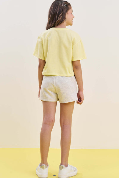 Conjunto de Blusa Boxy Over em Meia Malha e Shorts em Moletom 84915 Vic&Vicky Teen Menina