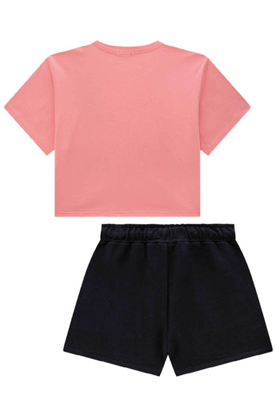 Conjunto de Blusa Boxy Over em Meia Malha e Shorts em Moletom 84915 Vic&Vicky Teen Menina