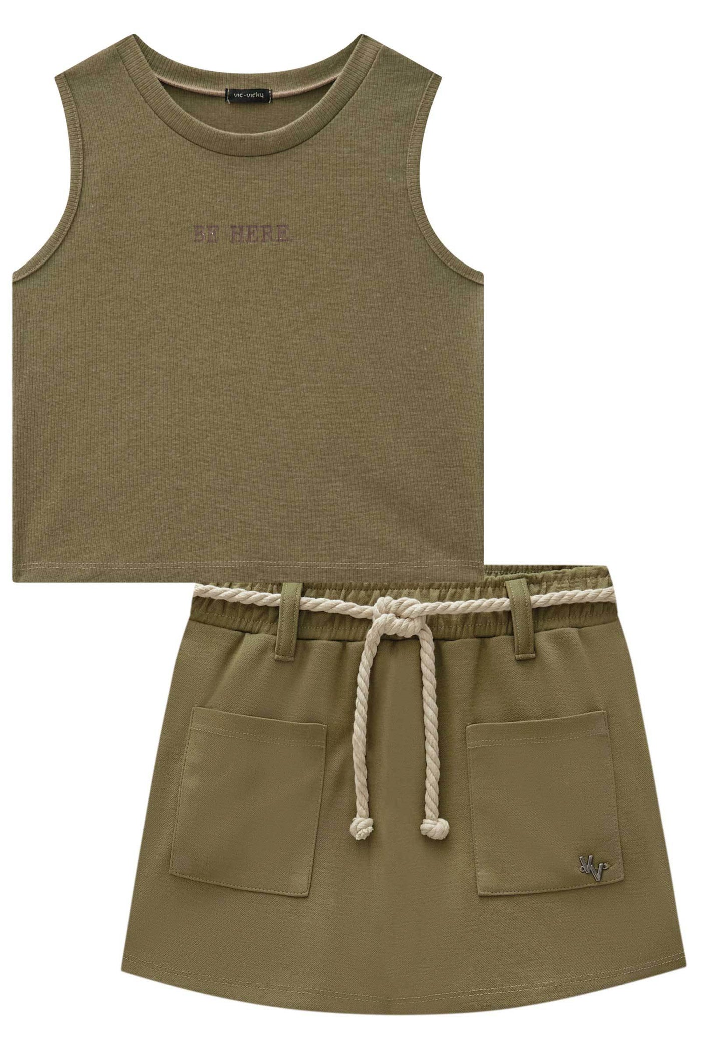 Conjunto de Blusa Cropped em Canelado Liz e Short Saia em Malha Stretch de Viscose 83902 Vic&Vicky Teen Menina