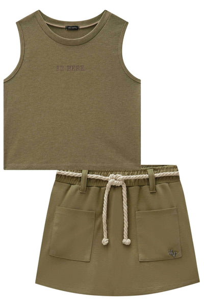 Conjunto de Blusa Cropped em Canelado Liz e Short Saia em Malha Stretch de Viscose 83902 Vic&Vicky Teen Menina