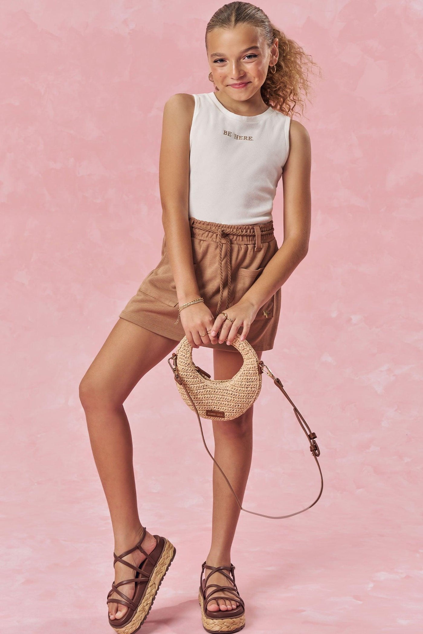 Conjunto de Blusa Cropped em Canelado Liz e Short Saia em Malha Stretch de Viscose 83902 Vic&Vicky Teen Menina