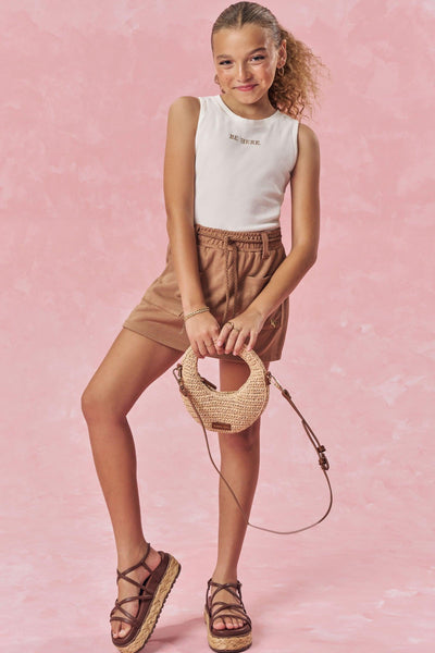 Conjunto de Blusa Cropped em Canelado Liz e Short Saia em Malha Stretch de Viscose 83902 Vic&Vicky Teen Menina