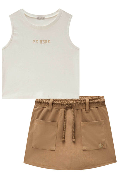 Conjunto de Blusa Cropped em Canelado Liz e Short Saia em Malha Stretch de Viscose 83902 Vic&Vicky Teen Menina