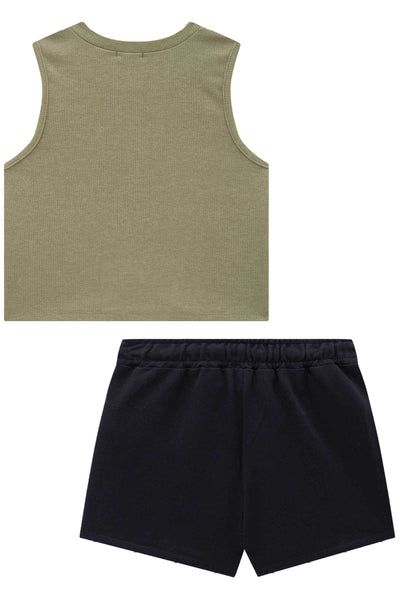 Conjunto de Blusa Cropped em Canelado Liz e Short Saia em Moletom 84904 Vic&Vicky Teen Menina