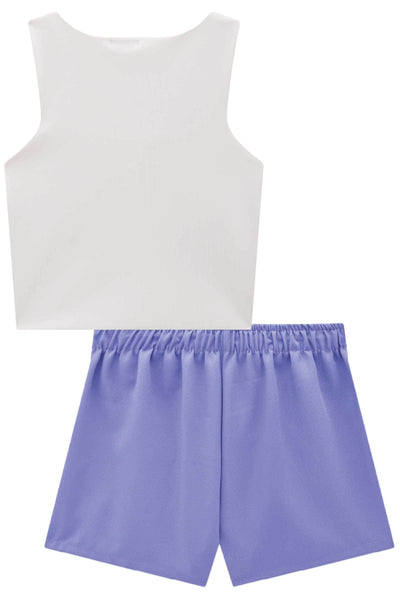 Conjunto de Blusa Cropped em Ribana Fancy e Shorts em Alfaiataria Hi Dense 85329 Vic&Vicky Teen Menina