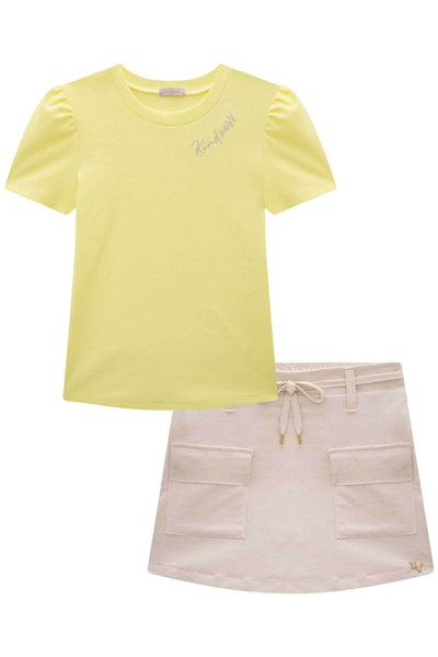 Conjunto de Blusa em Canelado Liz e Short Saia em Linho com Elastano 85163 Vic&Vicky Teen Menina