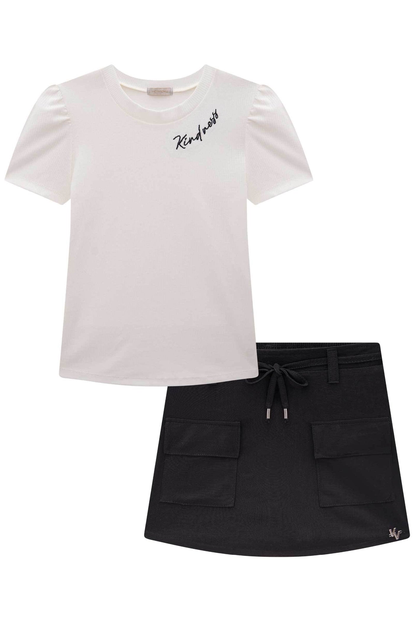 Conjunto de Blusa em Canelado Liz e Short Saia em Linho com Elastano 85163 Vic&Vicky Teen Menina