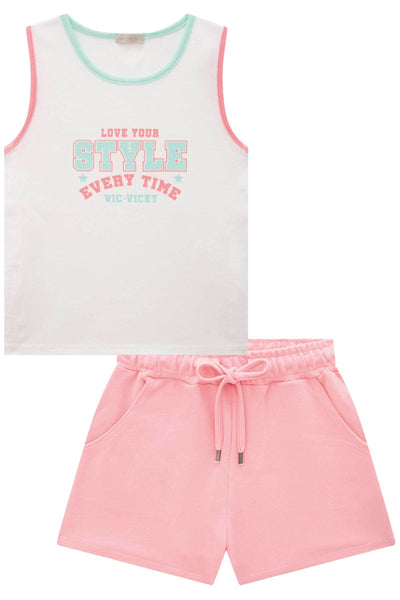 Conjunto de Blusa em Canelado Liz e Shorts em Moletom 84876 Vic&Vicky Teen Menina