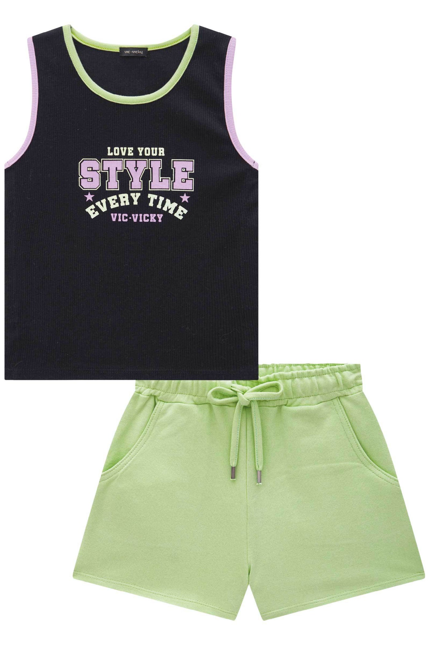 Conjunto de Blusa em Canelado Liz e Shorts em Moletom 84876 Vic&Vicky Teen Menina