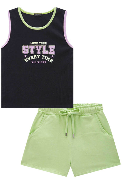 Conjunto de Blusa em Canelado Liz e Shorts em Moletom 84876 Vic&Vicky Teen Menina