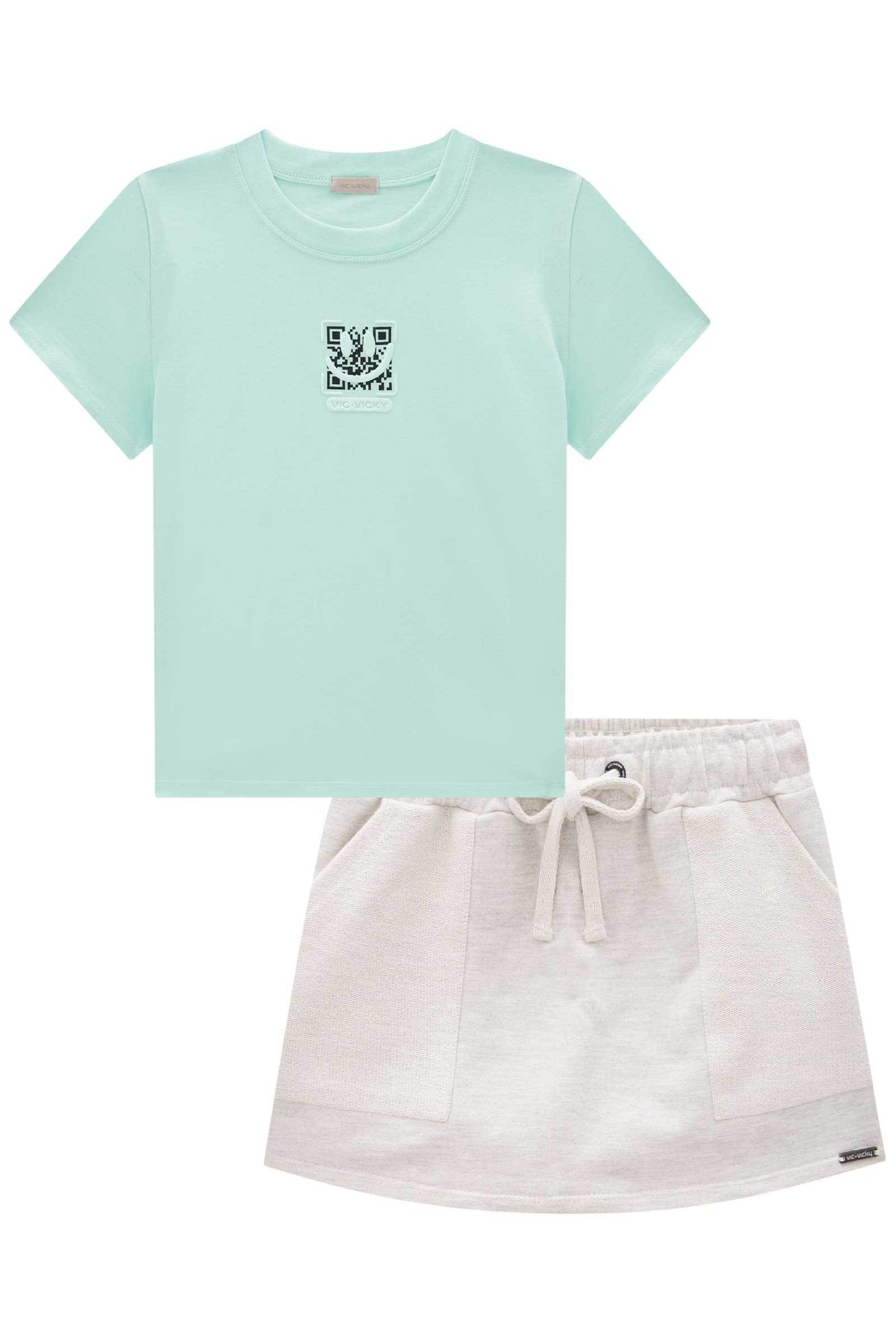 Conjunto de Blusa em Meia Malha e Short Saia em Moletom 84921 Vic&Vicky Teen Menina