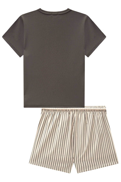 Conjunto de Blusa em Ribana 1x1 e Shorts em Techno Stretch 83704 Vic&Vicky Teen Menina