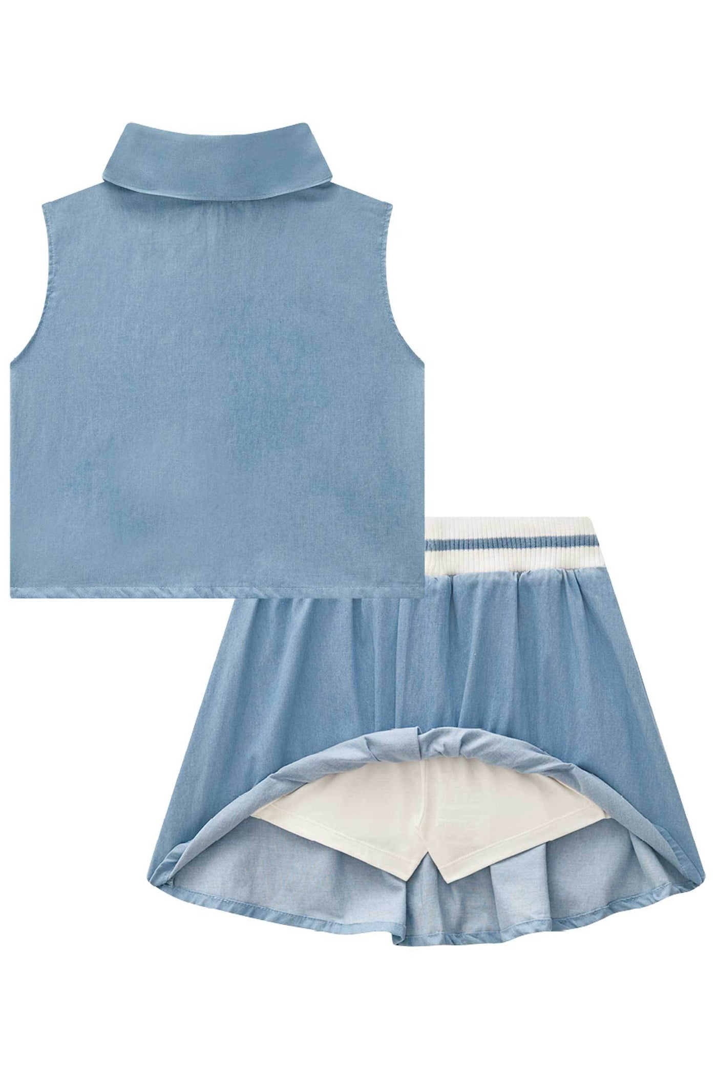 Conjunto de Camisa Cropped e Saia em Tecido Chambray 83905 Vic&Vicky Teen Menina