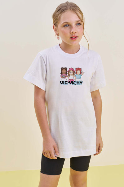 Conjunto de Camiseta Over em Meia Malha e Biker em Ribana Fancy 85297 Vic&Vicky Teen Menina