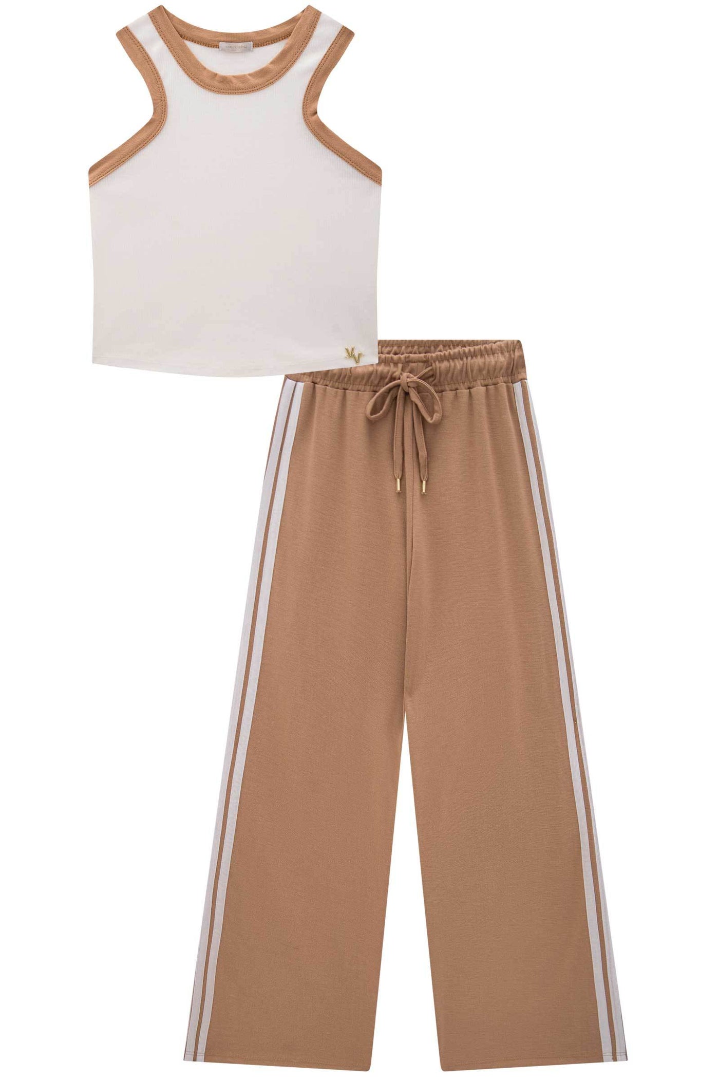 Conjunto de Regata Boxy em Canelado Liz e Calça Wide Leg em Malha Stetch de Viscose 84695 Vic&Vicky Teen Menina