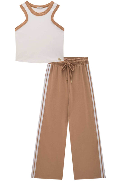 Conjunto de Regata Boxy em Canelado Liz e Calça Wide Leg em Malha Stetch de Viscose 84695 Vic&Vicky Teen Menina