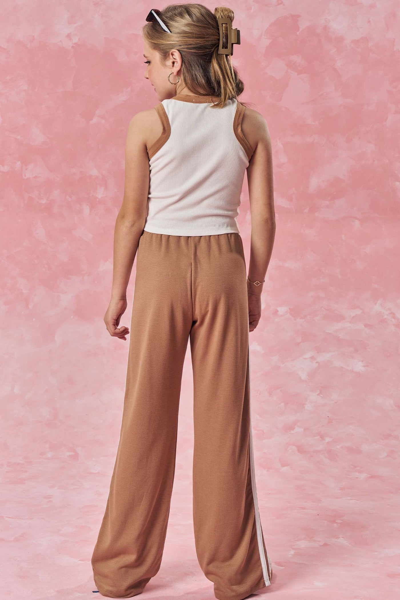 Conjunto de Regata Boxy em Canelado Liz e Calça Wide Leg em Malha Stetch de Viscose 84695 Vic&Vicky Teen Menina