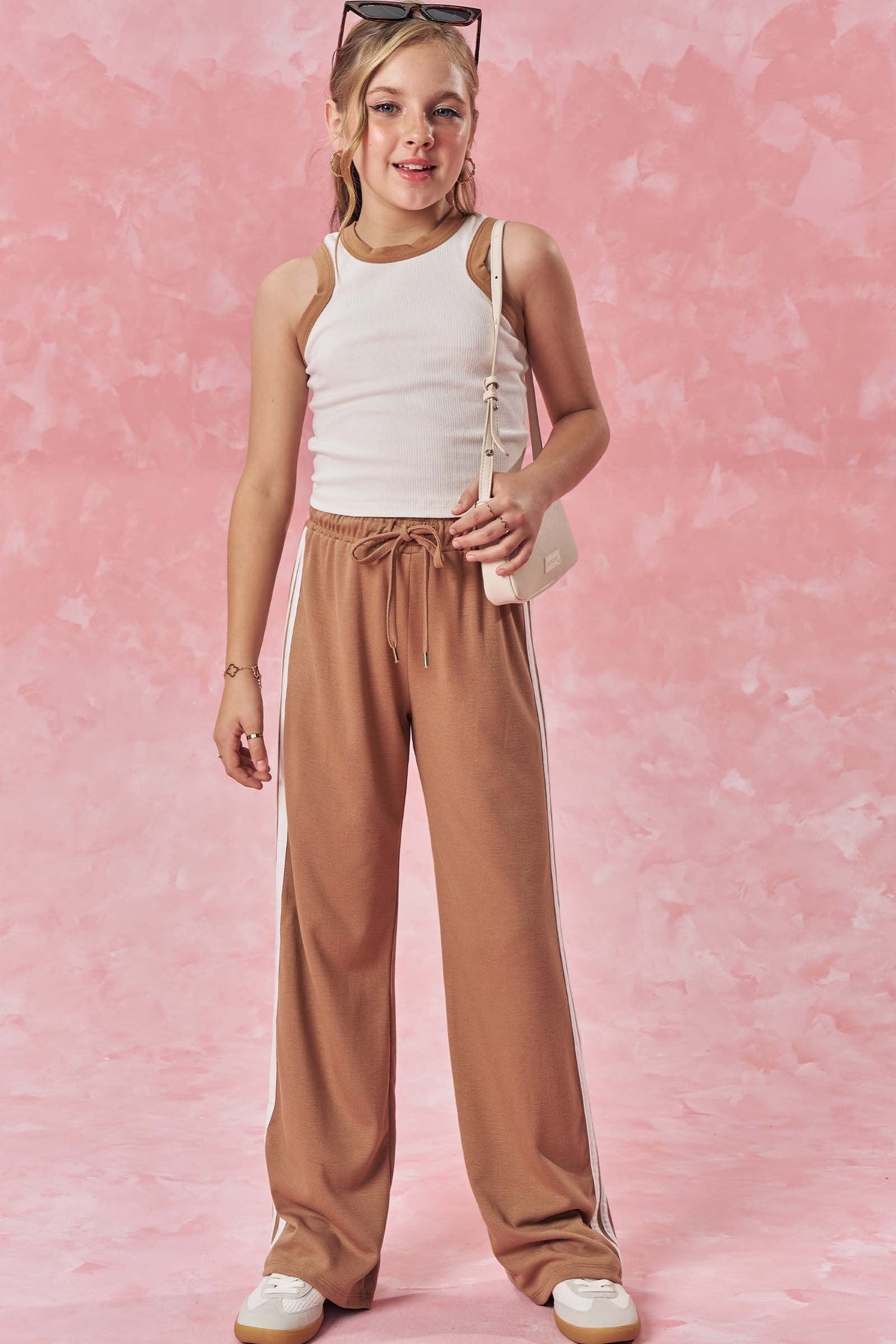 Conjunto de Regata Boxy em Canelado Liz e Calça Wide Leg em Malha Stetch de Viscose 84695 Vic&Vicky Teen Menina