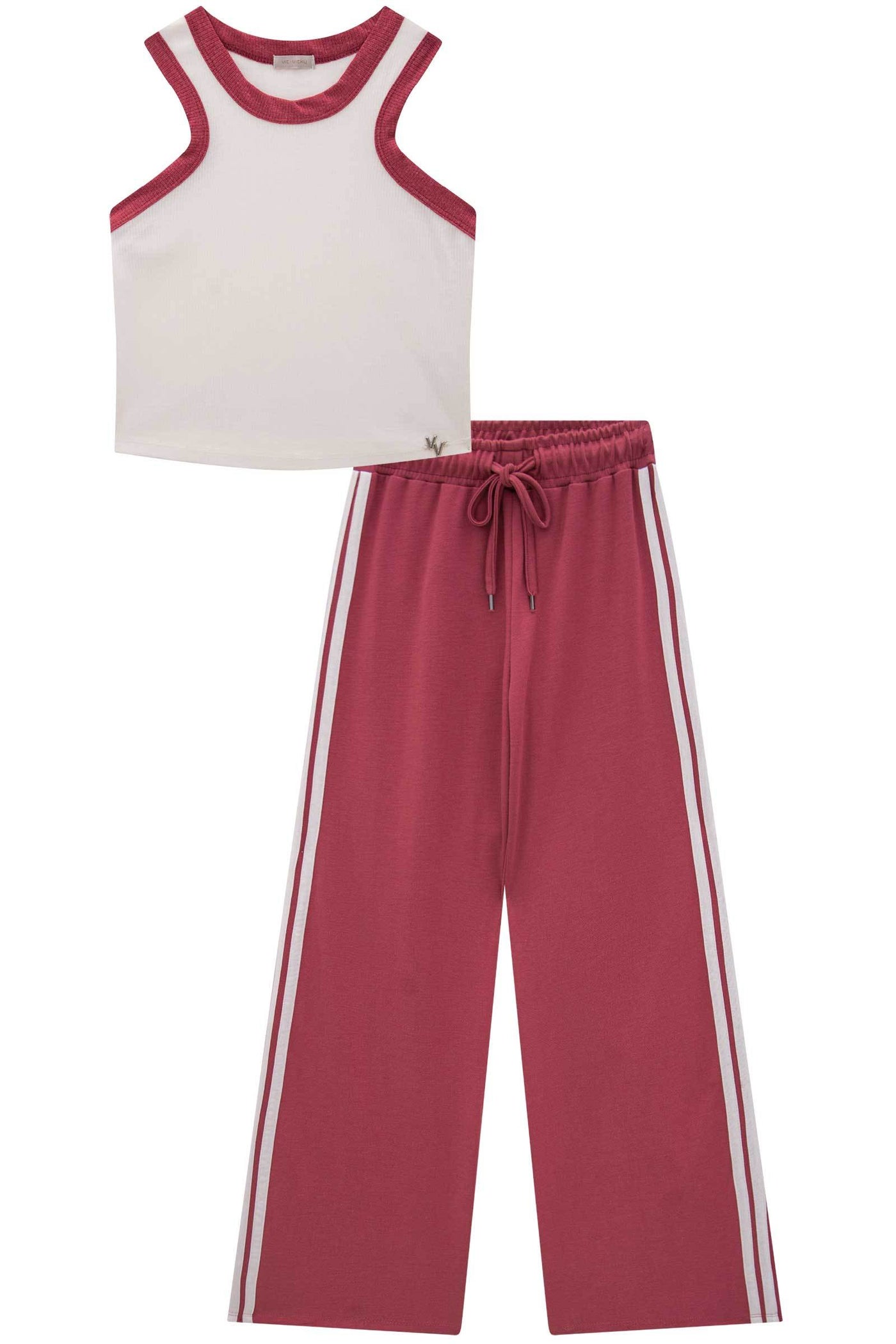 Conjunto de Regata Boxy em Canelado Liz e Calça Wide Leg em Malha Stetch de Viscose 84695 Vic&Vicky Teen Menina