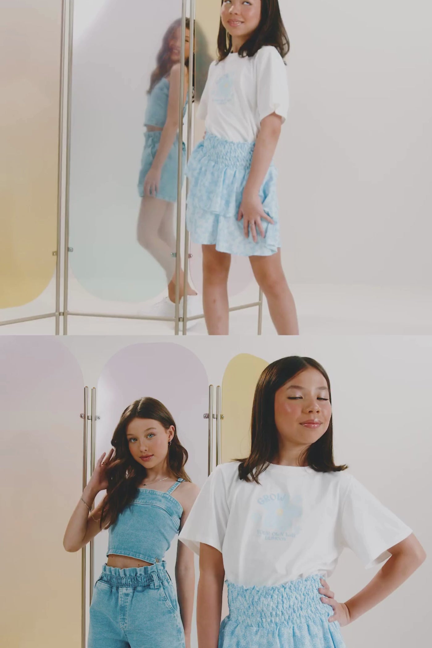 Conjunto de Blusa Over em Meia Malha e Saia em Tecido Light Peach com Shorts Embutido 84404 Lilimoon Teen Menina